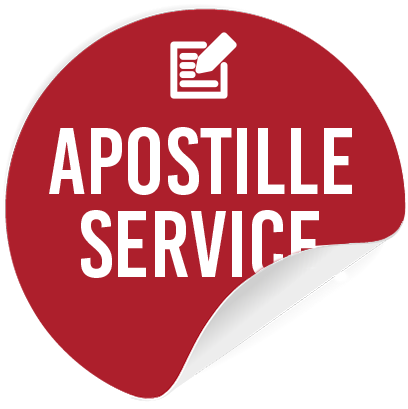 A sticker that says apostille service available